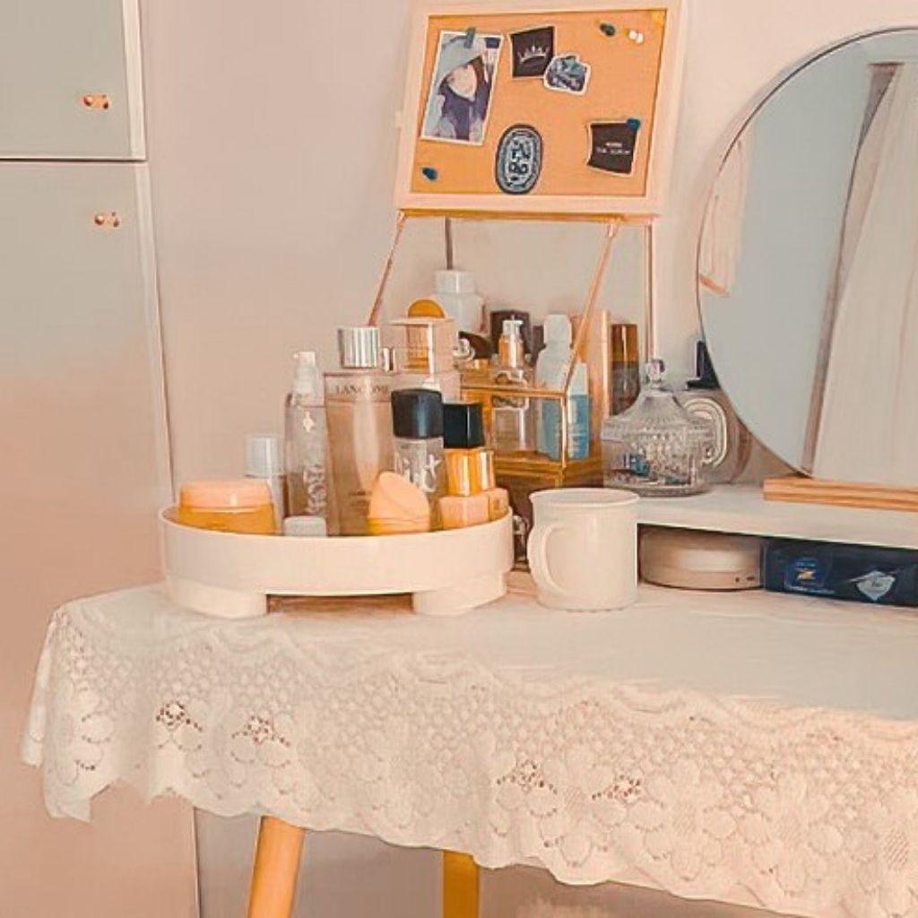 Khay tròn mặt vân gỗ đựng mỹ phẩm, nước hoa, decor phong cách Hàn Quốc - Winsum.decor
