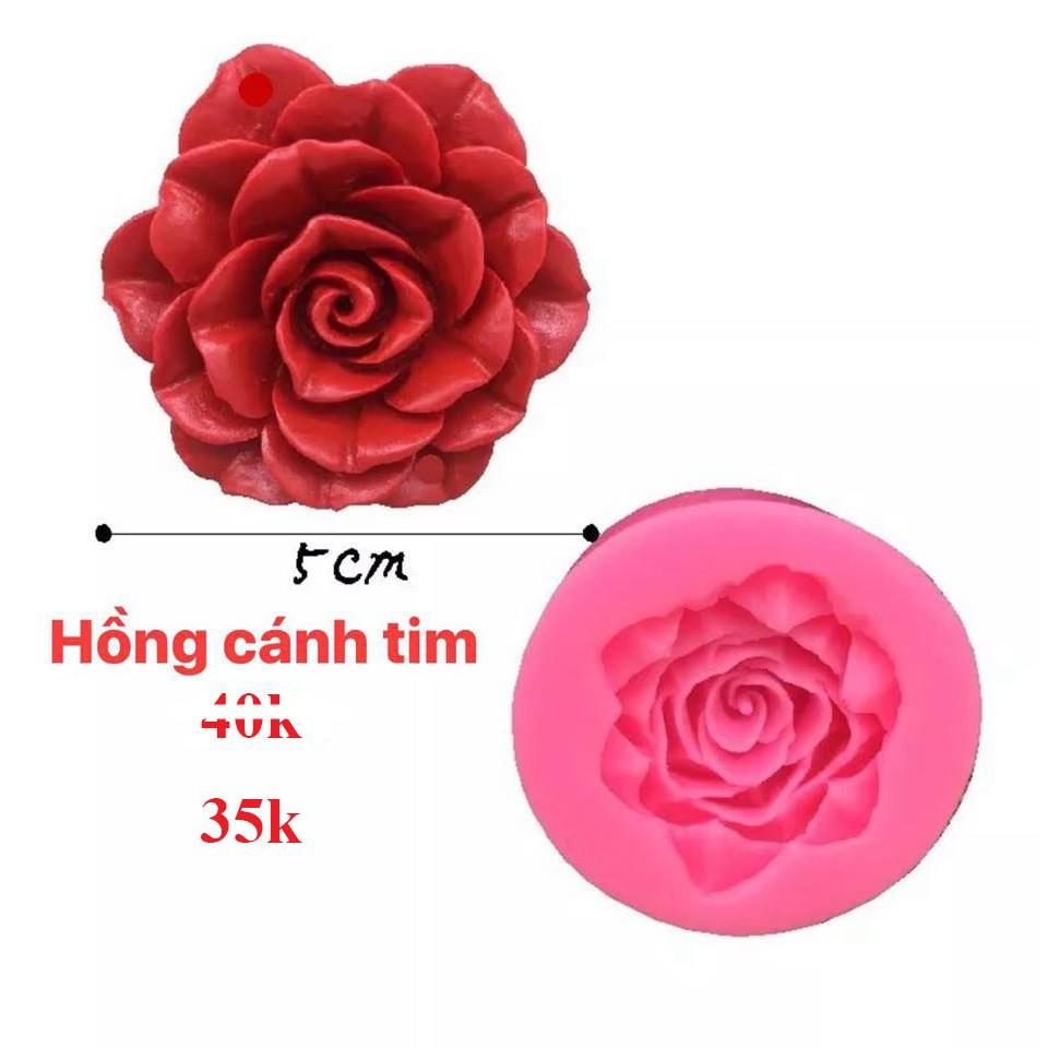 Khuôn silicon hoa Hồng Cánh Tim 5cm đổ tạo hình cho bánh rau câu 3D, 4D