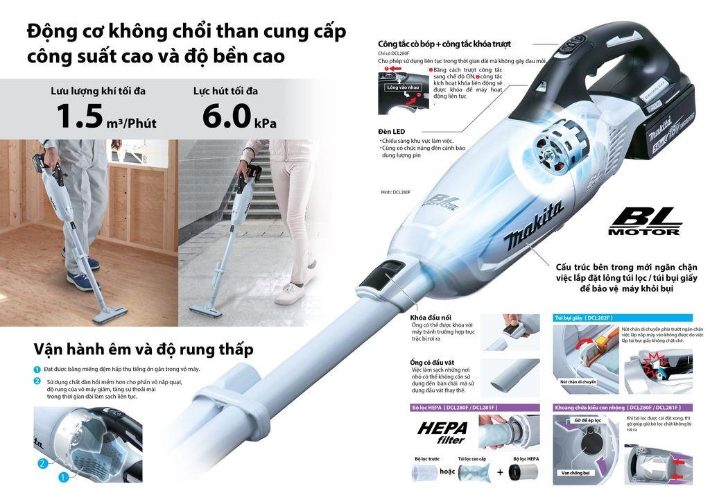 MÁY HÚT BỤI 6.4 KPA DÙNG PIN 18V 45W MAKITA DCL280FRFW (01 ĐẾ SẠC NHANH 01 PIN 18V / 3.0 AH) - HÀNG CHÍNH HÃNG