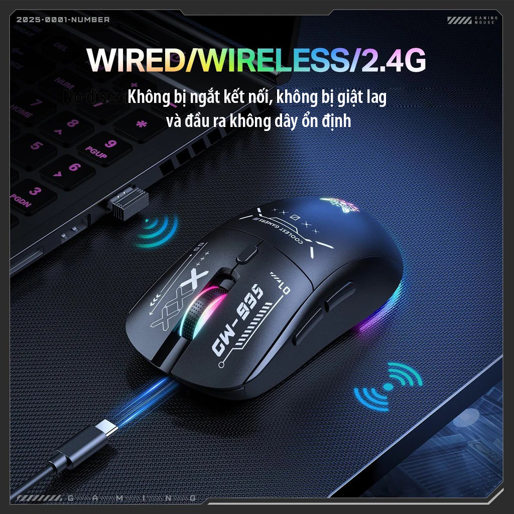 Chuột ONIKUMA CW935 Triple-Mode Ergonomic Wireless Gaming Mouse with 6 DPI Settings &amp; Hidden Receiver - Hàng Chính Hãng