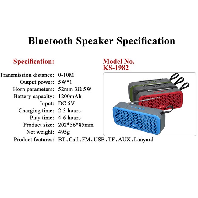 Loa Bluetooth Xách Tay Mini Kisonli 1982 ( Màu Ngẫu Nhiên) - HÀNG CHÍNH HÃNG