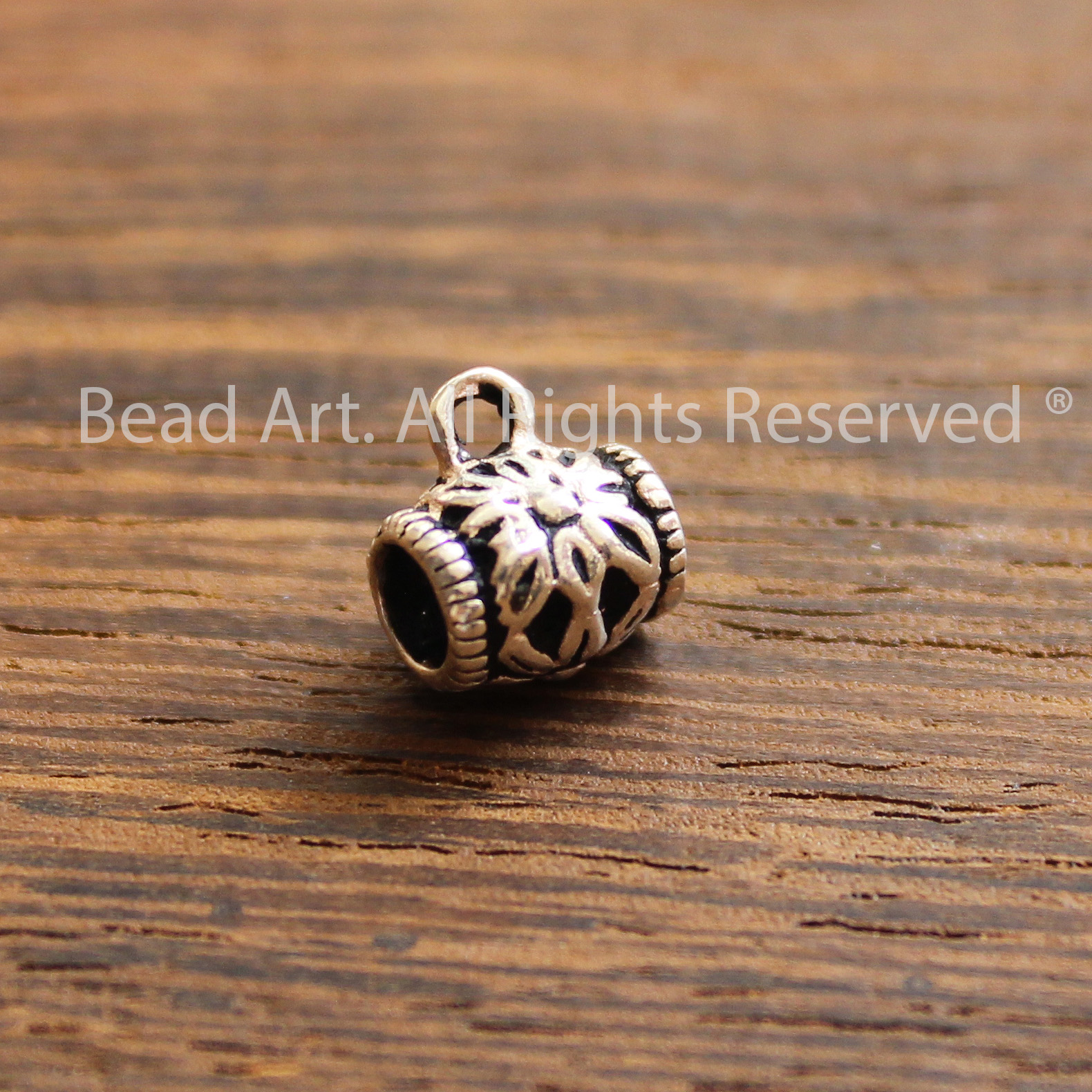 Charm Treo Nối Bạc 925 Khắc Hoa, Phối Vòng Tay Phong Thuỷ, Chuỗi Hạt, Trang Sức, Xỏ Mặt Dây Chuyền - Bead Art
