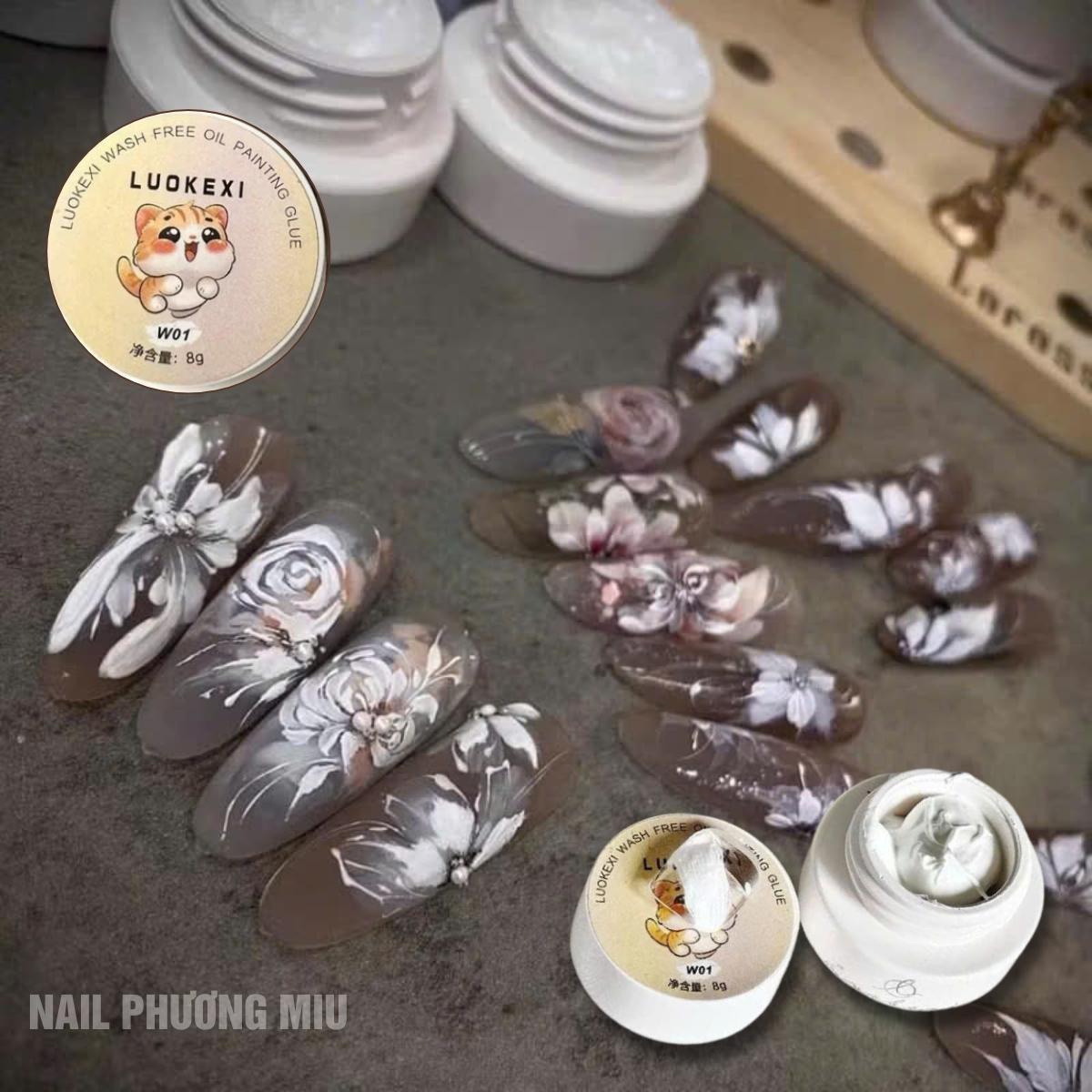 Gel Thạch Cao Lỳ Mịn Cún Con LUOKEXI W01 8g Chuyên Vẽ Nặn Đắp Hoa, Bướm Nổi 3D Làm Nail, Gel Siêu Mịn Hơ Đèn Khô Ngay