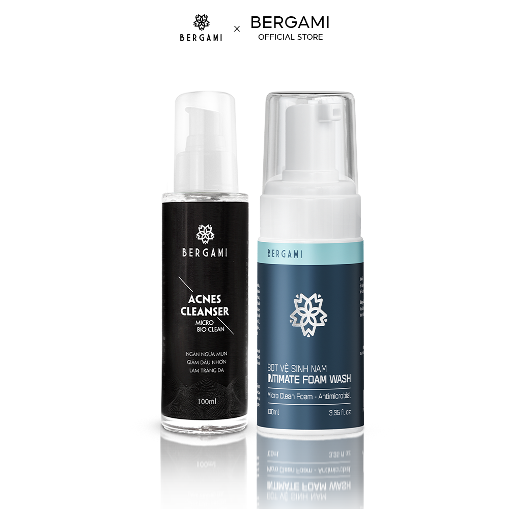 Combo Quà Tặng Nam, Sữa Rửa Mặt Nam Bùn Khoáng Bergami 100Ml Và Bọt Vệ Sinh Nam 100Ml