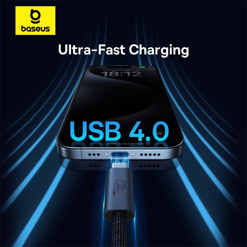 Cáp C to C xuất Video Baseus Flash Series 2 USB4 Full Featured Data Cable 40Gbps 240W 8K/60Hz - Hàng chính hãng