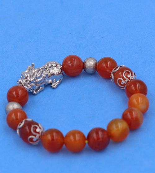 Chuỗi tay Tỳ Hưu inox VVROTHTRHKHB10 - Chuỗi đeo tay Đá Vân Rồng Đỏ size 10 ly - hợp mệnh Hỏa, mệnh Thổ