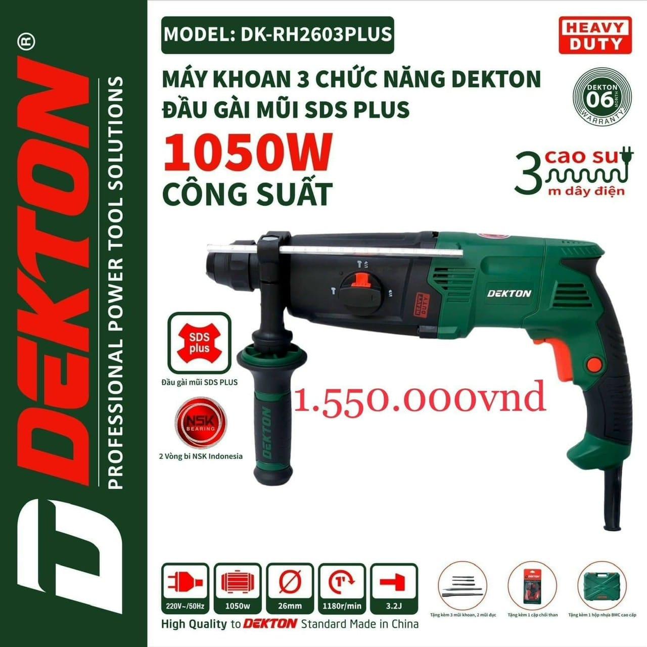 MÁY KHOAN 3 CHỨC NĂNG 1050W DEKTON DK-RH2603PLUS - HÀNG CHÍNH HÃNG