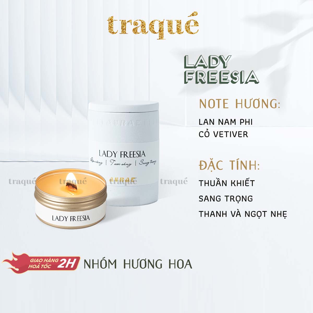 Nến thơm tinh dầu Aurae - dòng Signature - SX tại VN - LADY FREESIA