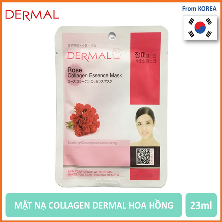 Mặt Nạ Dermal Tinh Chất Hoa Hồng Làm Dịu Da Rose Collagen Essence Mask 23g - 10 Miếng