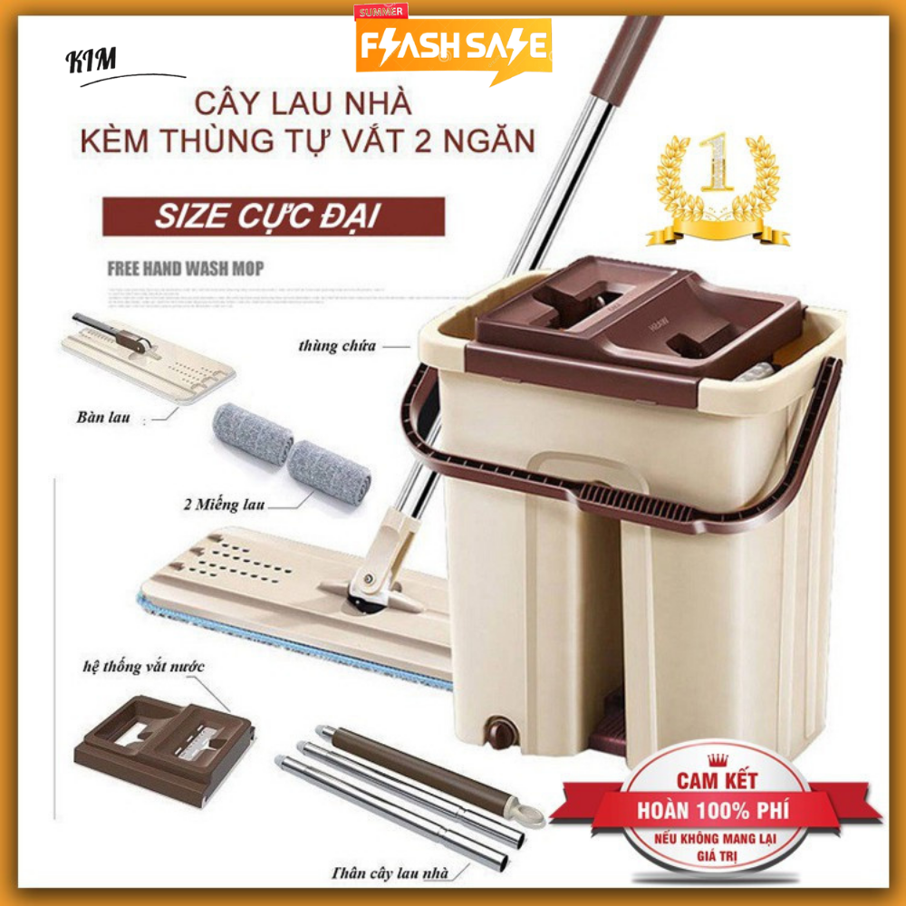 Chổi Lau Nhà - Cây Lau Nhà Tự Vắt – Xoay 360 Độ Thông Minh Kèm Thùng Vắt 2 Ngăn Size Lớn Bh-M1 - Hàng Chất Lượng