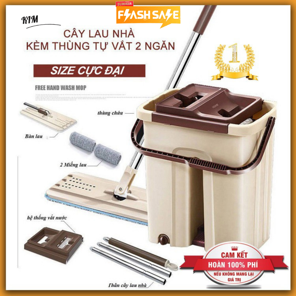 Chổi Lau Nhà - Cây Lau Nhà Tự Vắt – Xoay 360 Độ Thông Minh Kèm Thùng Vắt 2 Ngăn Size Lớn Bh-M1 [ Tặng Kèm 1 Bông Lau Nhà ] - Hàng Chất Lượng