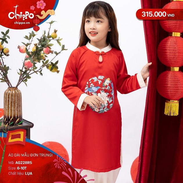 Áo dài bé gái Tết Chippo dáng cách tân mẫu mới 2023 cho bé gái 6 7 8 9 10 tuổi từ 21-35kg Quần áo trẻ em
