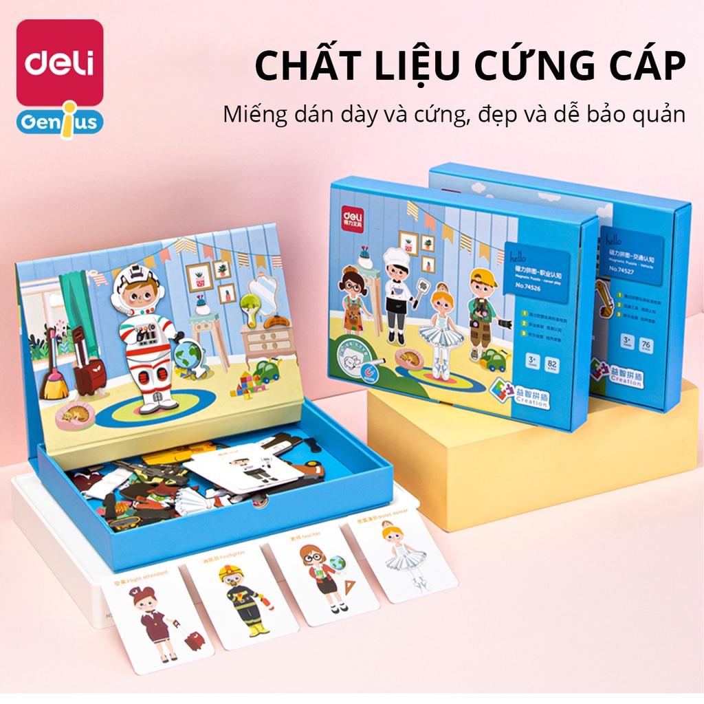 Hộp Đồ Chơi Ghép Hình Nam Châm Các Mảnh Từ Tính Kèm Bảng Viết Cho Bé Deli - Đồ Chơi Giáo Dục Chủ Đề Chữ Cái, Thời Trang, Giao Thông Phát Triển Tư Duy Nhận Biết Trẻ Em - 74526 74527 74550 74551