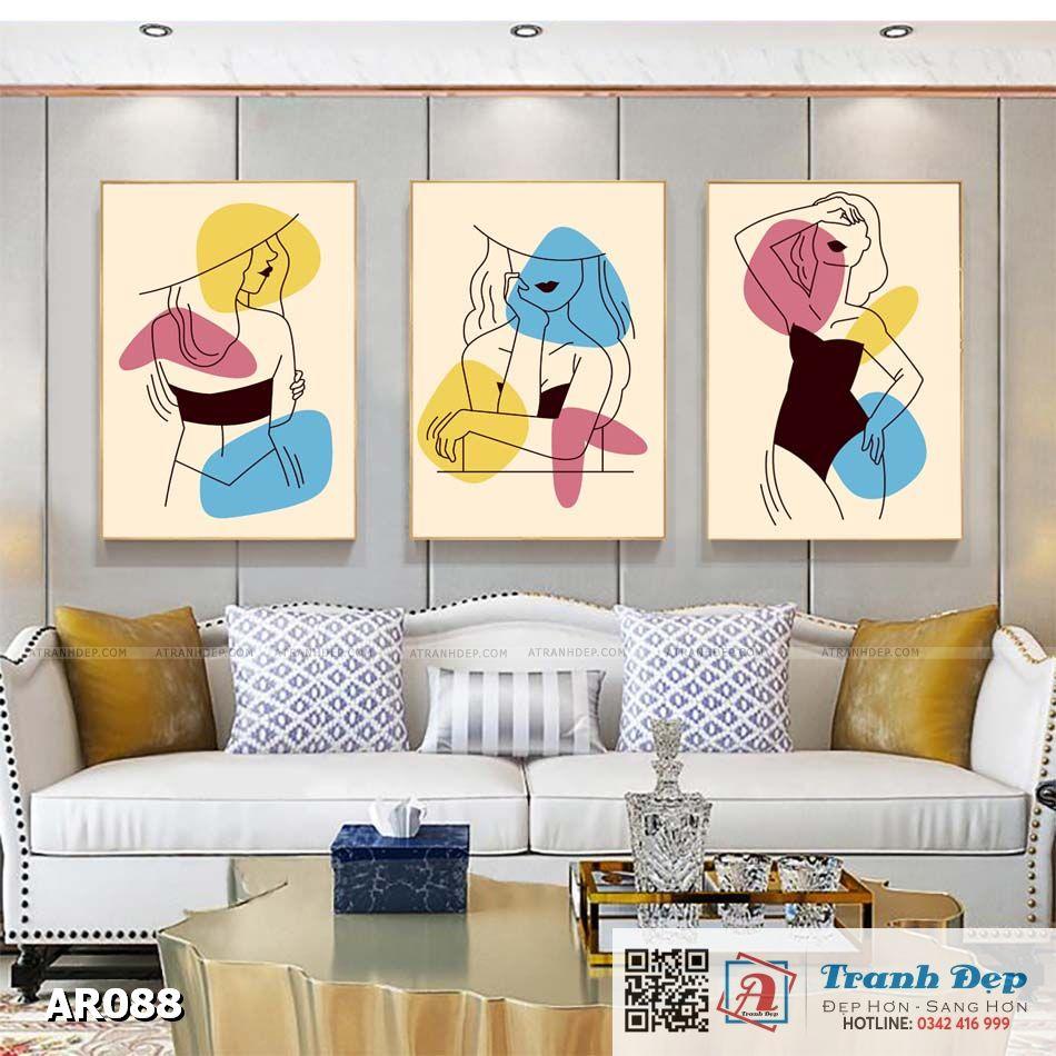 Bộ 3 tranh canvas decor phong cách minimalist, trừu tượng hiện đại - AR088