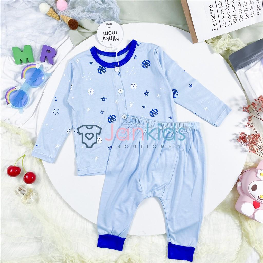 Bộ sơ sinh dài tay cúc giữa chất thun lạnh MINKY MOM quần đáp đũng, in hình dê thương cho bé