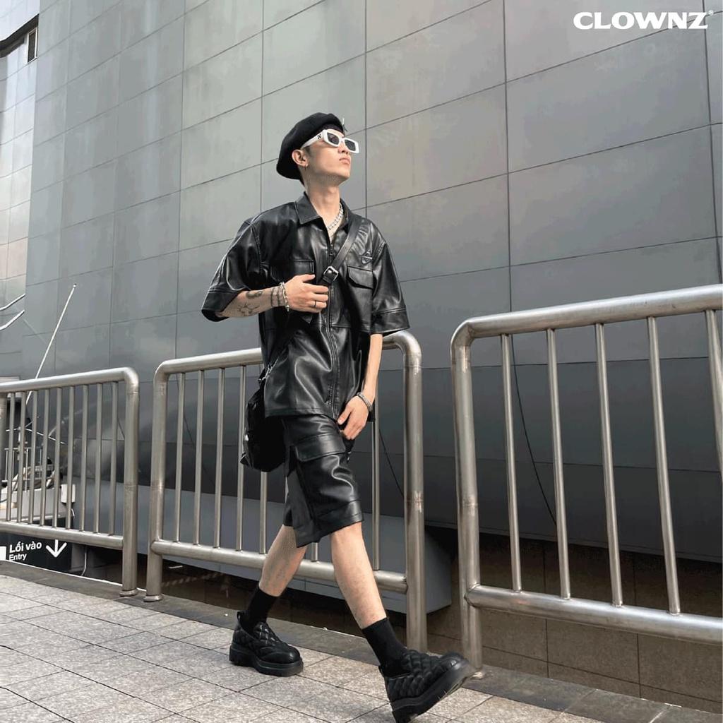 Set áo khoác da C-star Black Leather, da tổng hợp unisex nam nữ form rộng