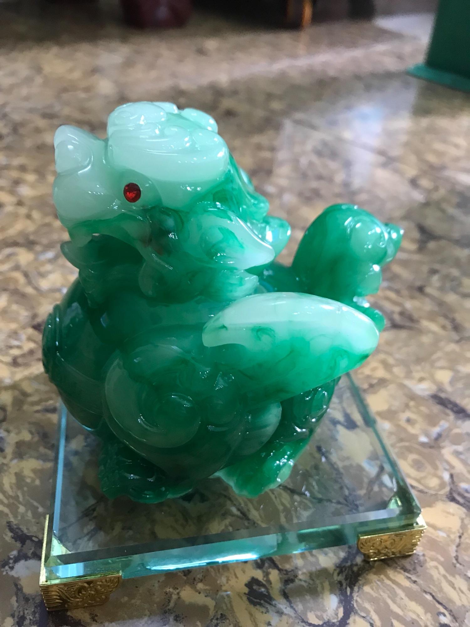 Tượng Con Tỳ Hưu Xanh Có Cánh Ú Đế Kiếng Size Đk 10cm Cao 12cm Anh Chị để bàn làm việc bàn thờ thần tài mệnh mộc mệnh hỏa hợp may mắn tài lộc ạ