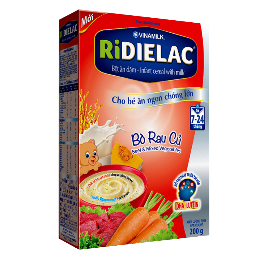 Bộ 2 Bột Ăn Dặm Vinamilk Ridielac Alpha Vị Bò Rau Củ (200g/ Hộp)