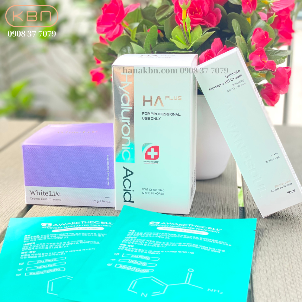 Combo Sản Phẩm Kem Dưỡng White Lie + HA Plus 100ml + Kem Chống Nắng Ultimate Moisture BB Cream + Tặng 2 Mặt Nạ Soothing