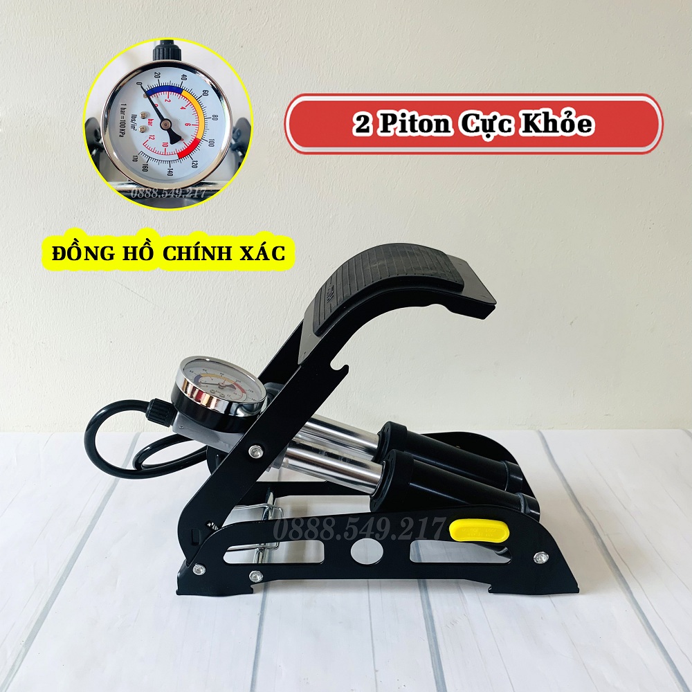 Dụng Cụ Bơm hơi Đạp Chân 2 Xilanh Siêu Khỏe Có Đồng Hồ Chính Xác Dùng Cho Ôto, Xe Máy, Xe Đạp Cực  Nhanh