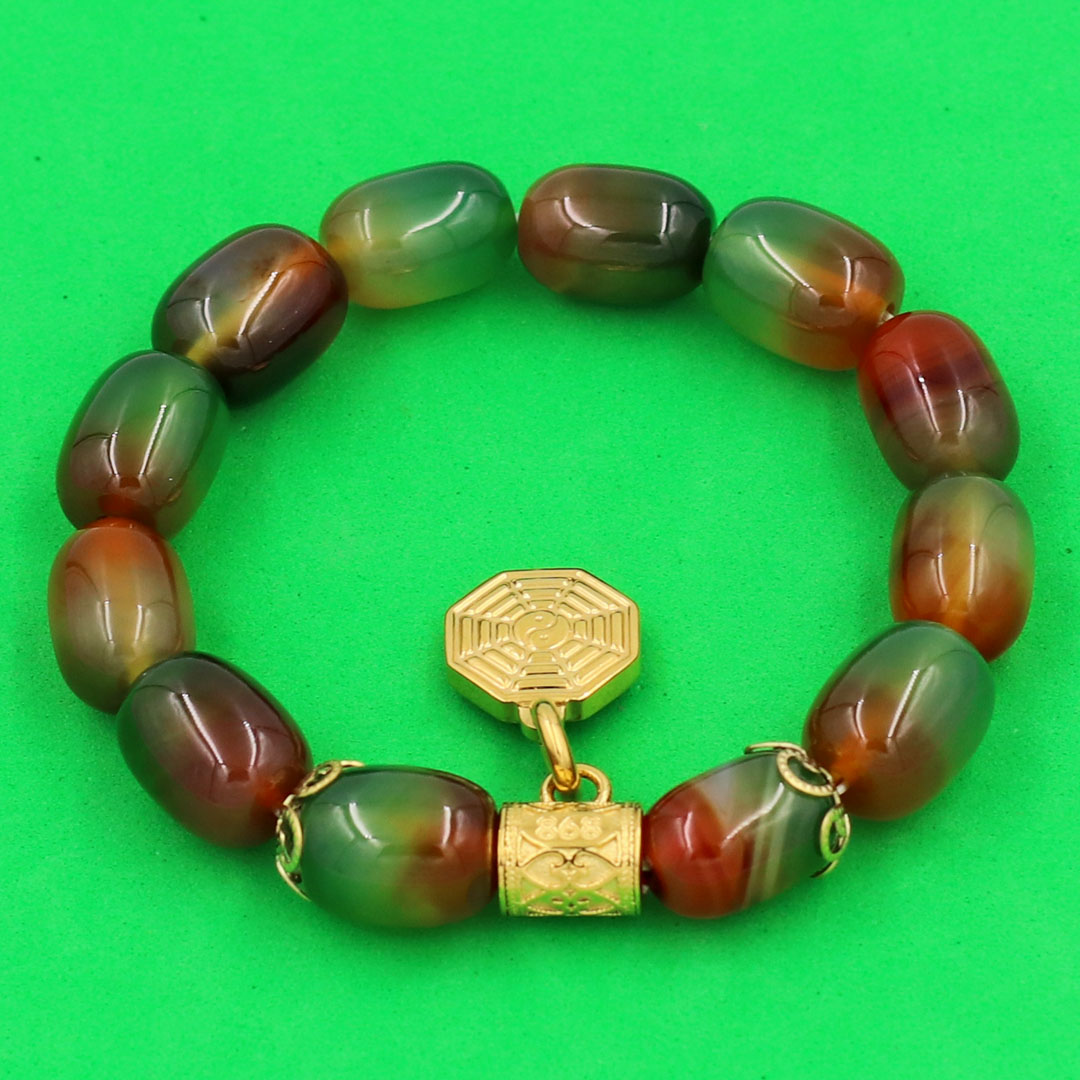 Vòng tay thạch anh xanh cam bầu bát quái VTAXCBBQHKV12