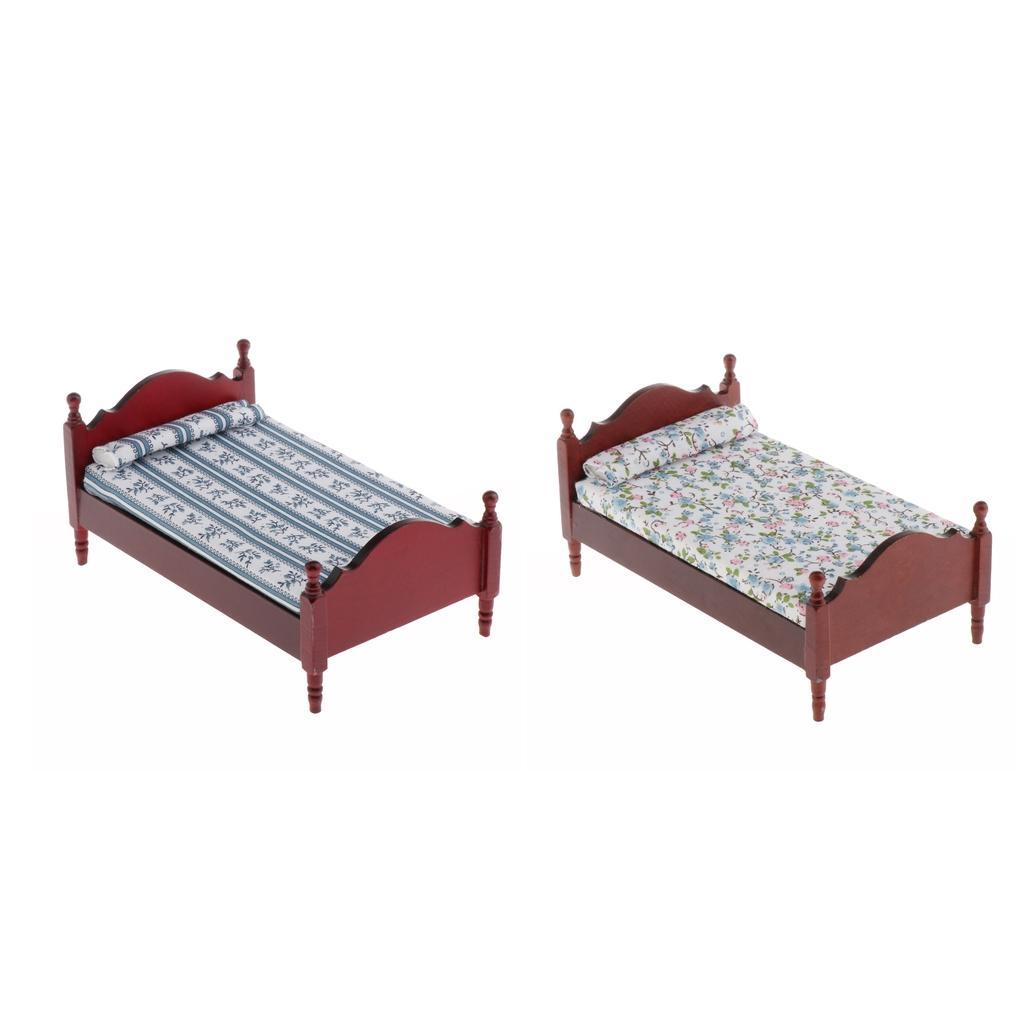 1:12 Miniature Single Bed Bedding Set for Doll House Bedroom Decor, Realistic