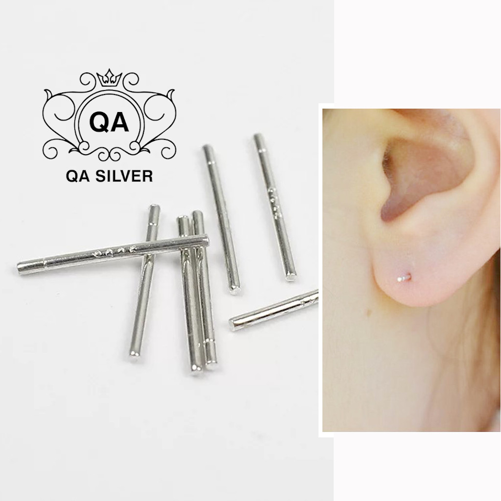 Bông tai bạc 925 phủ Platinum khuyên tăm nam nữ thanh thẳng trơn giữ lỗ S925 BASIC Silver Earrings QA Silver EA200702