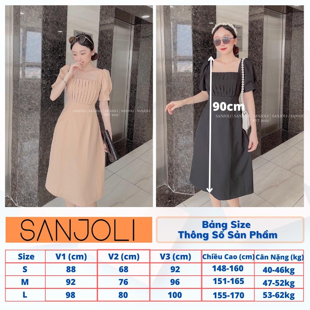 Váy Công Sở Nữ SANJOLI Đầm Dự Tiệc Thiết Kế Cổ Vuông Tay Phồng Họa Tiết Xếp Ly Phong Cách Hàn Quốc Sang Trọng VD017