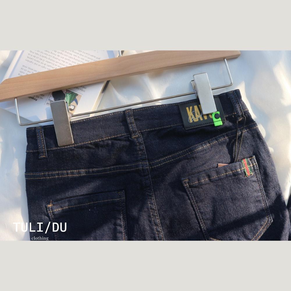 Quần Jean Nữ Lưng Cao Dáng Ôm Co Giãn Tulidu Quần Bò Giấy Nữ Cạp Cao Xanh Than #KB555.66