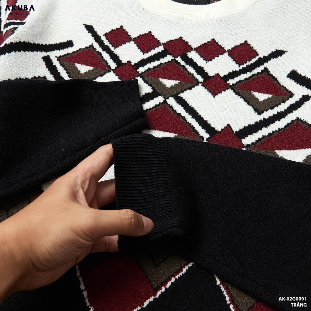 Áo len tay dài Akuba dệt kim, nhẹ, thoáng khí, họa tiết | 02G0091