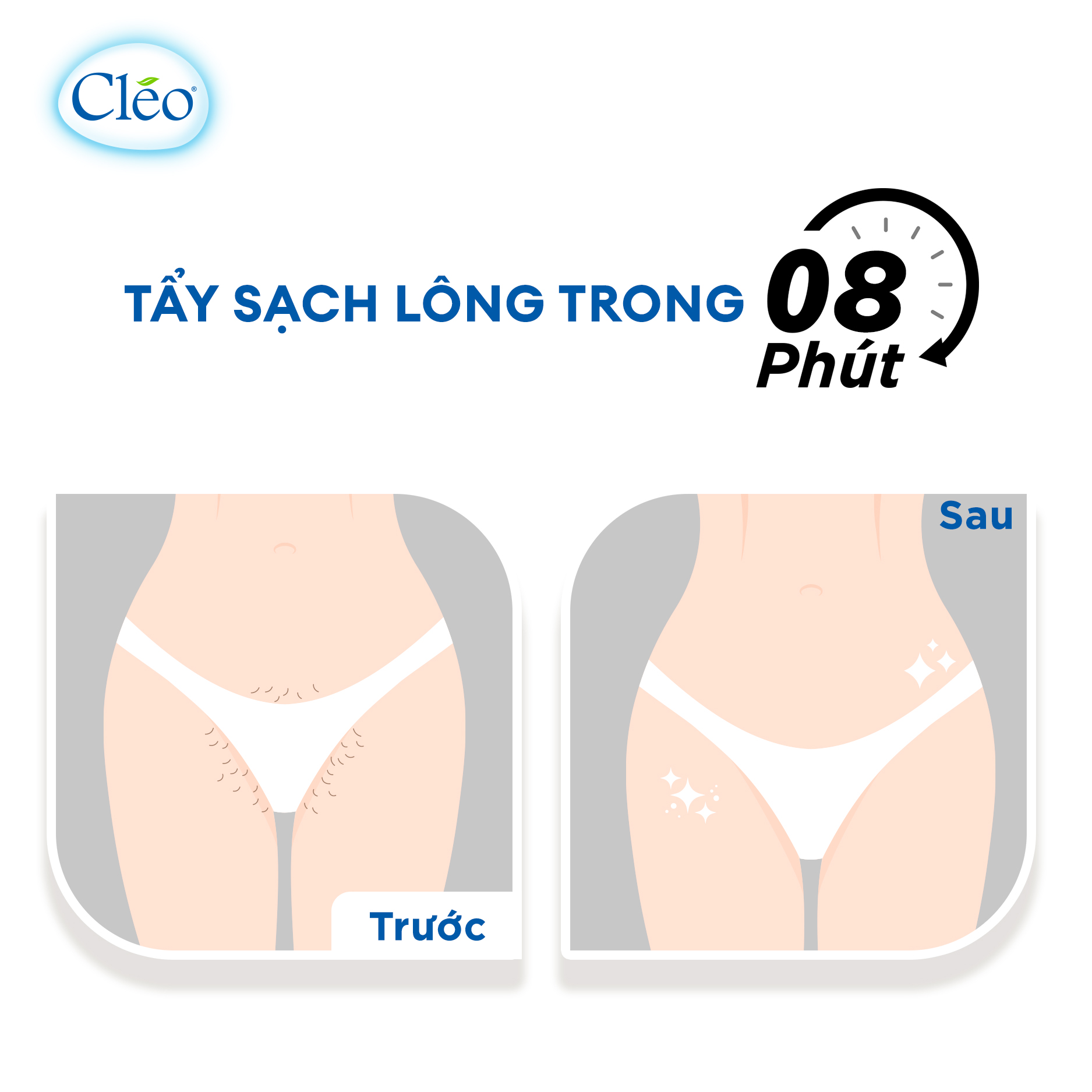 Combo tẩy lông Bikini Cléo 50g, an toàn không đau, hiệu quả trong 8 phút và gel dưỡng ẩm mịn da Cléo 50g