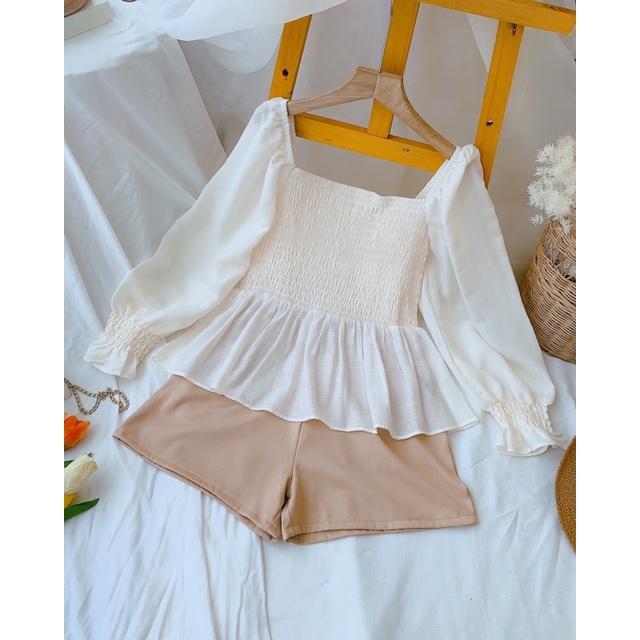 097 - SET ÁO NUDE MOKING NGỰC QUẦN SHORT NÂU