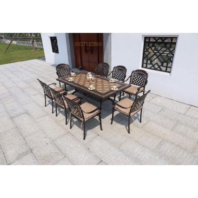 Bộ bàn ăn 8 ghế nhôm đúc cao cấp