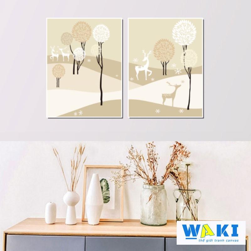 Bộ 2 tranh trang trí phòng khách phong cách tối giản – W232
