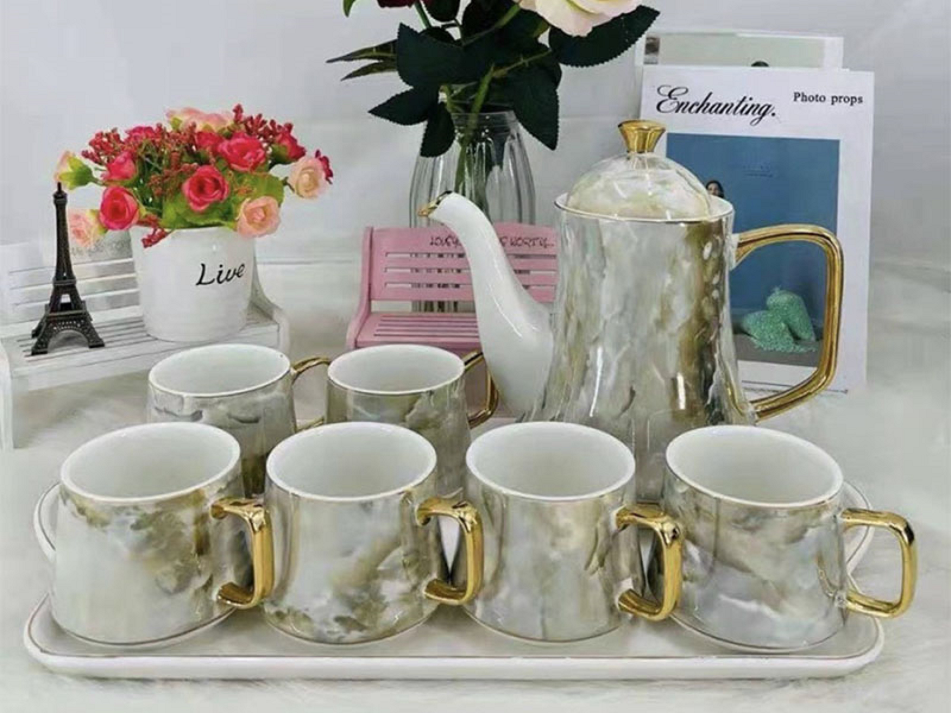 BỘ ẤM CHÉN SỨ VÂN ĐÁ CAO CẤP PHONG CÁCH HOÀNG GIA
