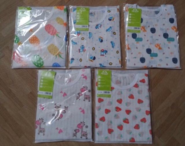 Bộ cotton giấy cộc tay cài vai cho bé