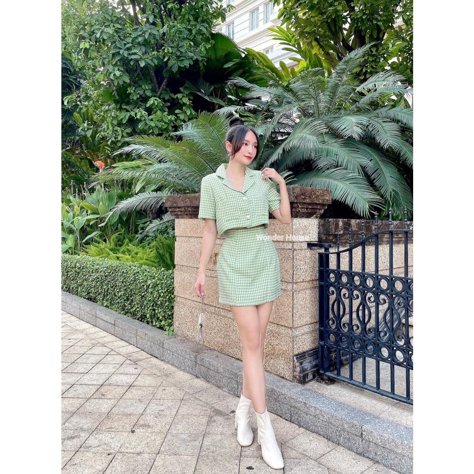 Áo sơ mi Wonderhouse cổ Vest tay ngắn croptop vải 2 lớp đi làm, dạo phố sang chảnh, nữ tính - Lita shirt
