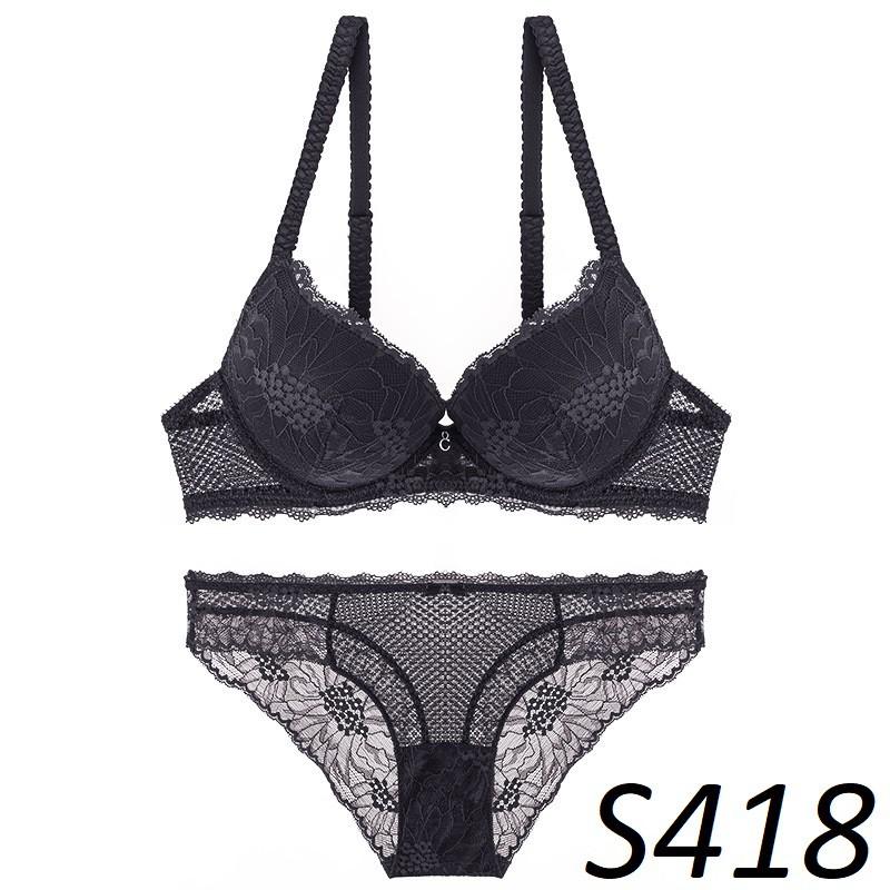 Bộ Đồ Lót Ren Có Gọng Nâng Ngực Đệm Kép S418