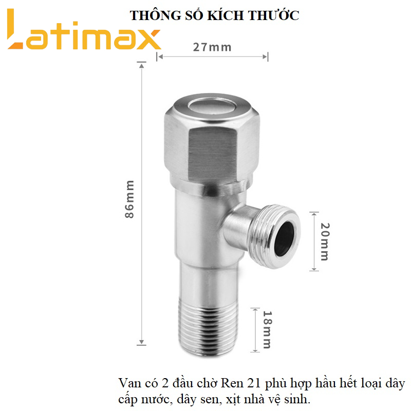 Van giảm áp lực nước Inox 304 chữ F - Van điều áp Latimax VGA1 có khóa vặn cao cấp