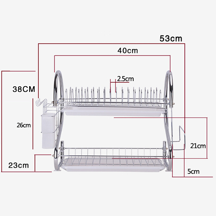 Kệ để chén bát đĩa dao thớt 2 tầng inox kèm khay hứng RE0163