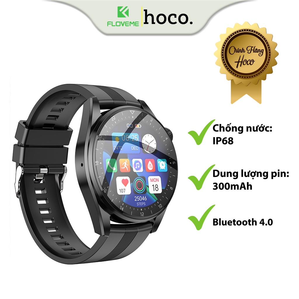 Đồng Hồ Thông Minh Dành Cho HOCO Y9, Màn Hình Cảm Ứng, Chống Nước IP68, Bluetooth 4.0, Theo Dõi Sức Khỏe Huyết Áp Nhịp Tim - Hàng Chính Hãng