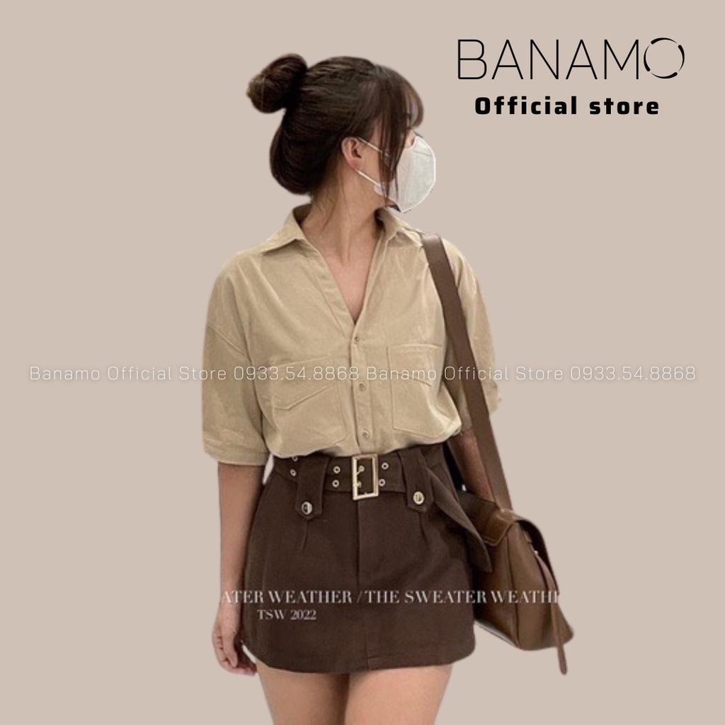 Áo sơ mi cổ V  3 màu hàng thiết kế thời trang Banamo fashion sơ mi cổ v 3 màu 3934