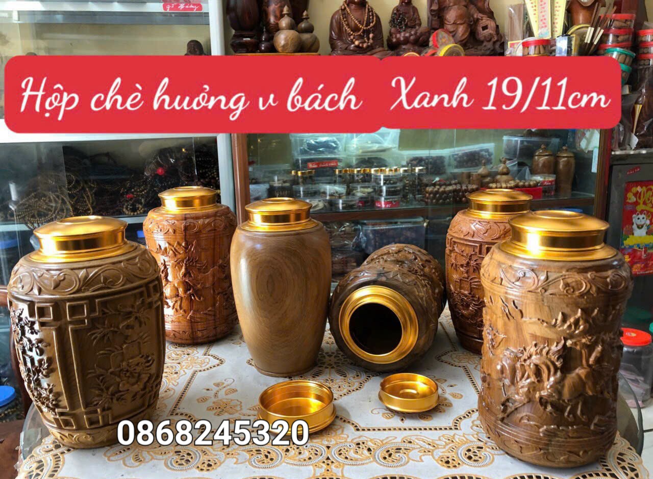 Hộp đựng trà bằng gỗ bách xanh thơm nức kt cao 19×11cm
