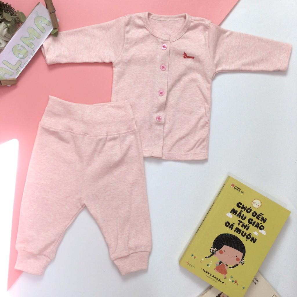 Bộ sơ sinh dài tay chất thun cotton xuất dư mềm - co giãn - quần lưng cao ấm bụng cho bé từ 7-10kg