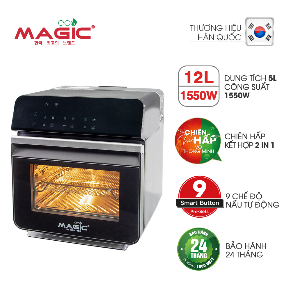 Nồi chiên không dầu kết hợp hấp Magic Eco S12 12L - Hàng chính hãng