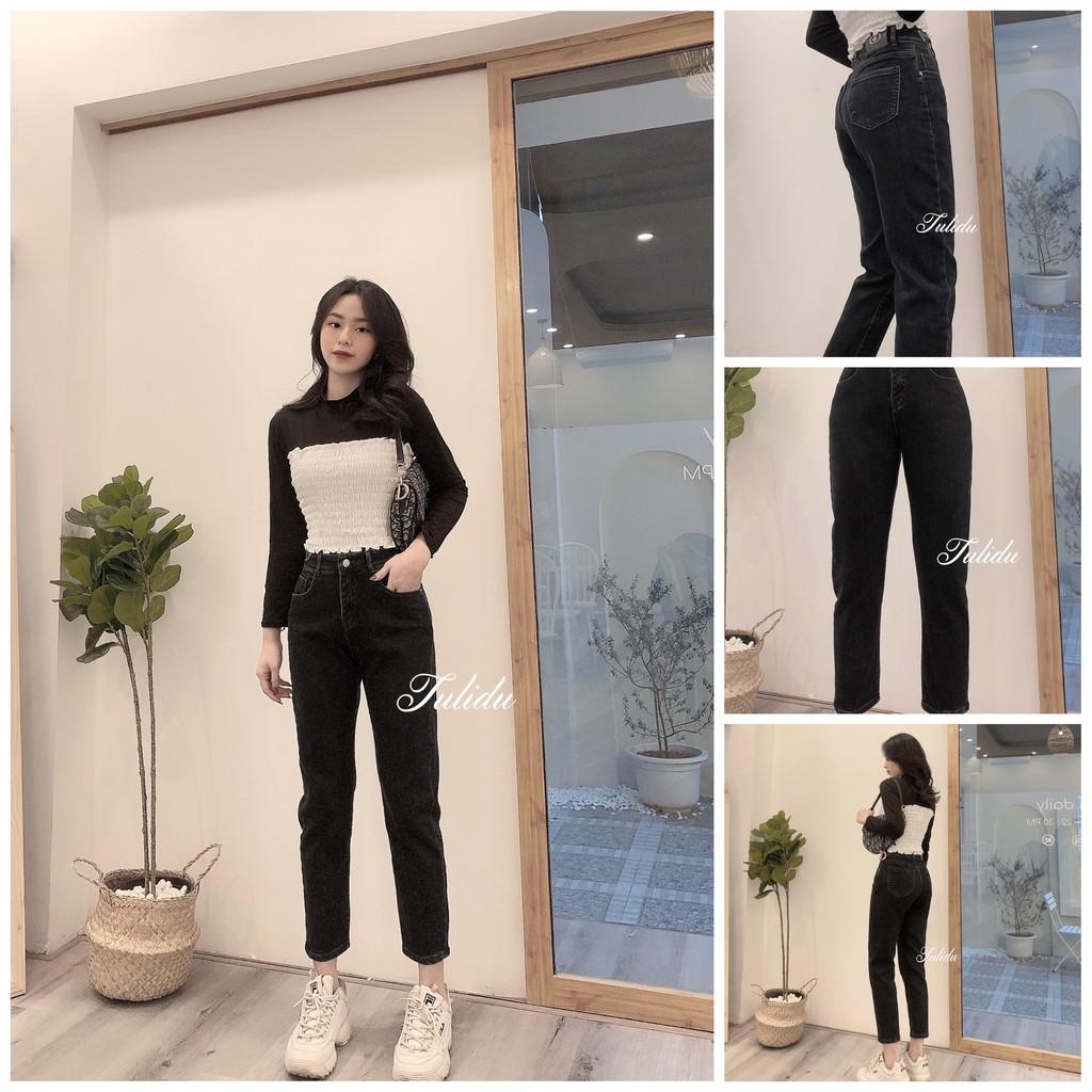 Quần Jean Nữ Dáng Baggy Cạp Lưng Cao Trơn Hàng Cao Cấp Quần Bò Nữ Co Giãn 94.19