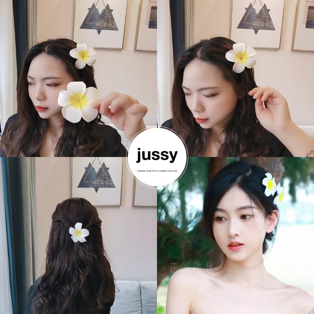 Set 2 Kẹp Tóc Hoa Sứ Xinh Xắn Jussy Fashion Kiểu Cài Tóc Hoa Dễ Thương Đi Biển