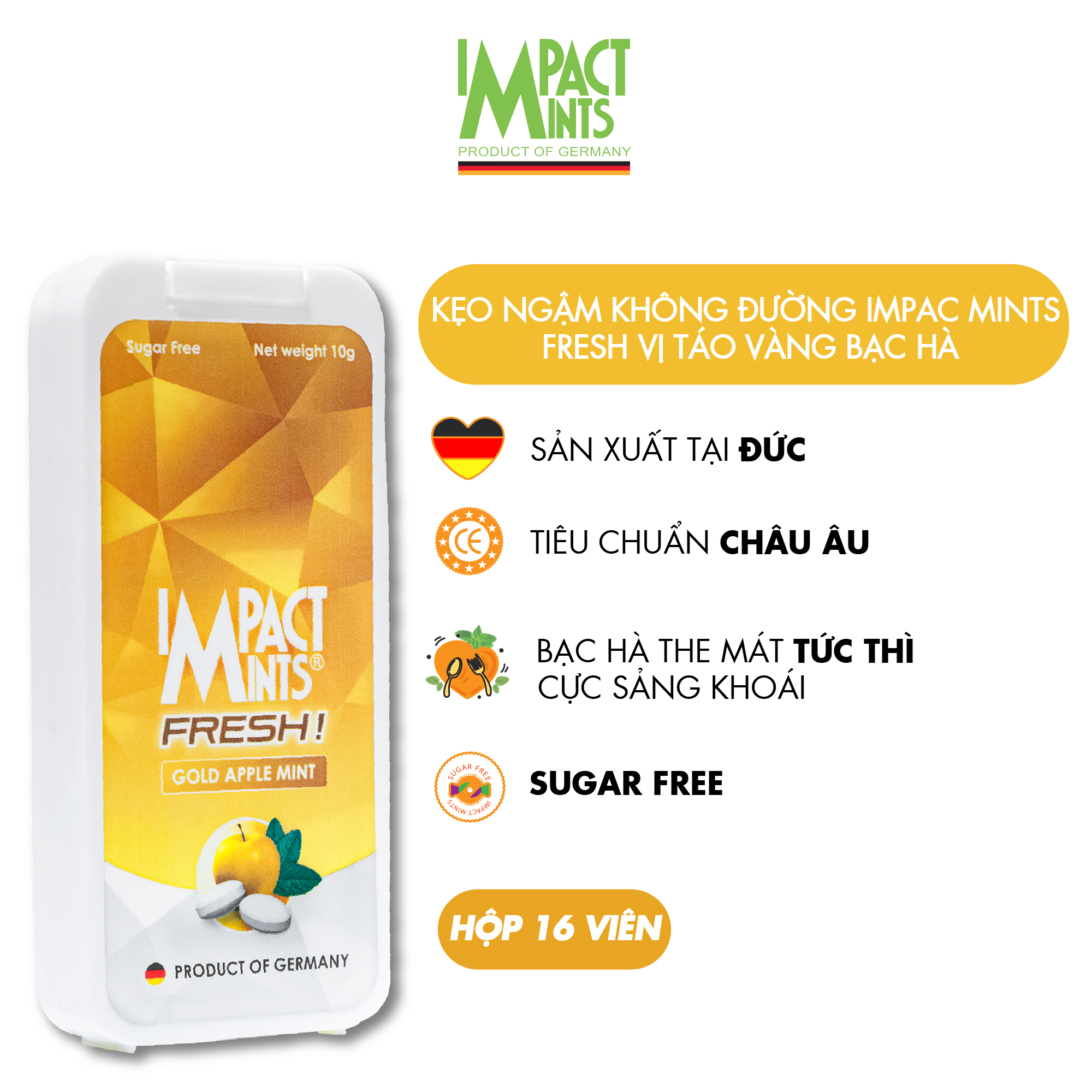 Combo 6 Ngẫu Nhiên Kẹo Không Đường Bạc Hà IMPACT MINTS FRESH 10g (Tặng kèm 6 gói khăn giấy tempo)