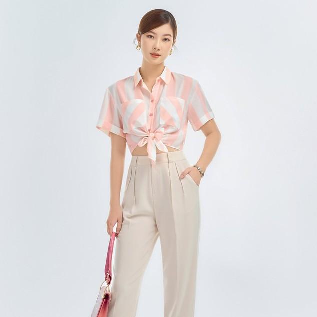 Áo kiểu sơ mi nữ thắt nơ eo TKFASHION SMKA197