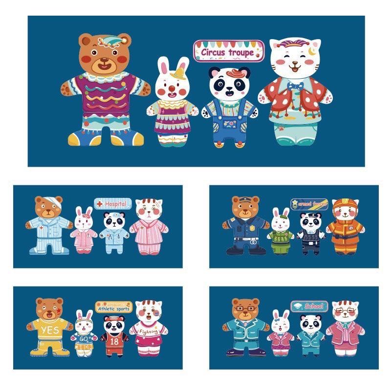 Bộ ghép hình có nam châm phối đồ cho gấu Thỏ cho bé từ 3-6 tuổi montessori